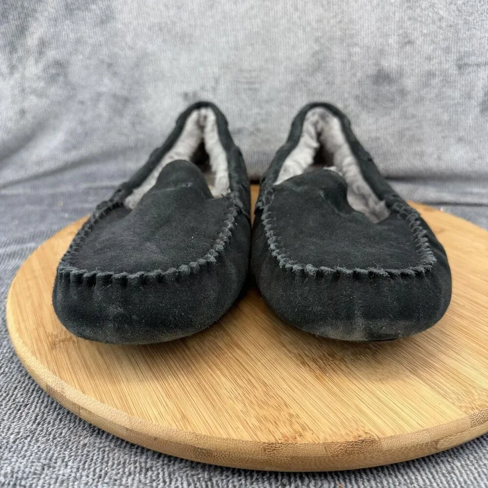 UGG Slippers Shoes Mens Size 8 Black Suede Shearling Lined Moccasin 1003990